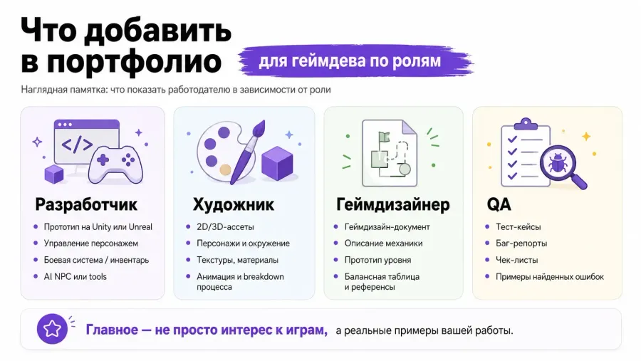 Портфолио для профессий в геймдеве