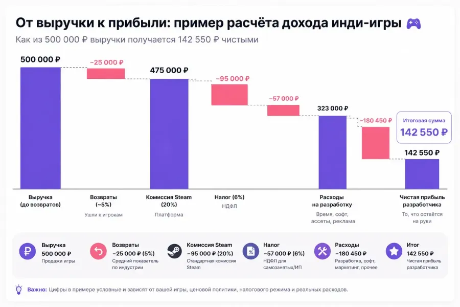 Расчет доходов сколько можно получать с инди-игры