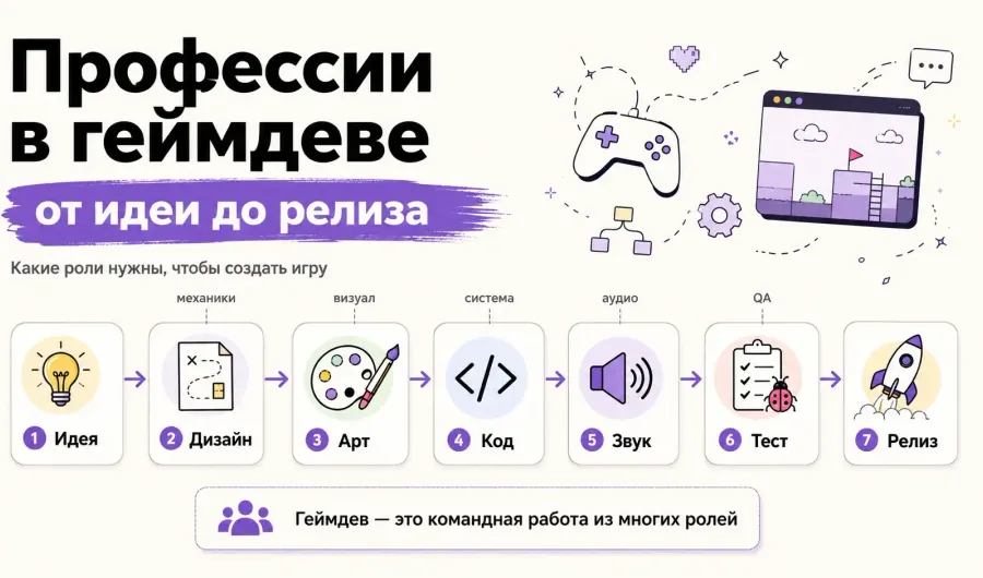 Какие профессии есть в геймдеве: список ролей, зарплаты и какую выбрать
Какие профессии есть в геймдеве: список ролей, зарплаты и какую выбрать