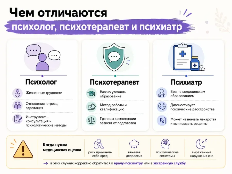 Чем психолог отличается от псиъотерапевта и психиатра