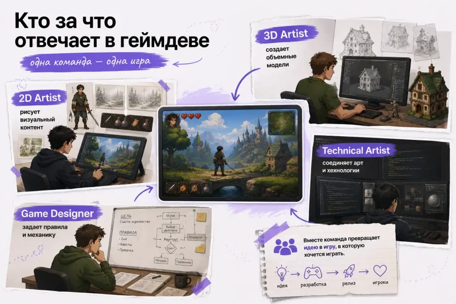 Участники разработки игр, в том числе 2D-художники