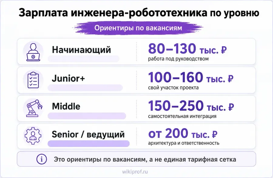 Зарплаты инженеров-робототехников по уровням/грейдам